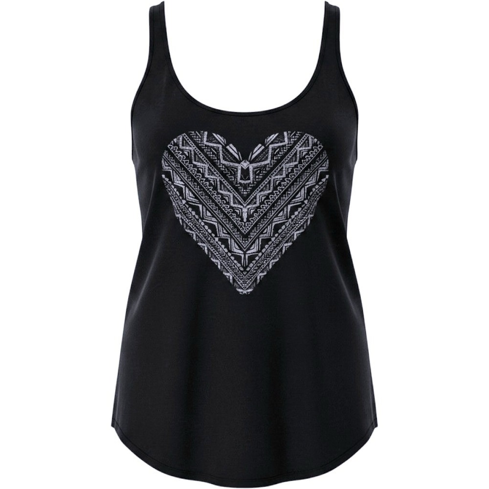 Billabong Womens Black Tribal Geometric Heart Graphic Tank Top Large Surf Boho